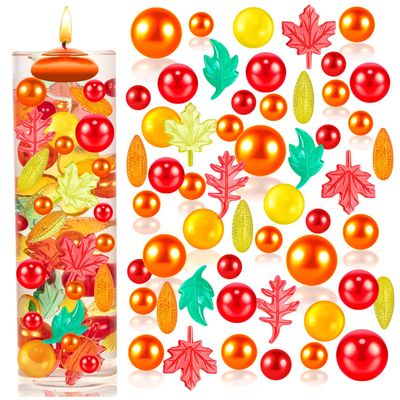 ZHWKMYP 120Pcs Thanksgiving Vases Filler, Red and Orange Beads Floating Vase Fillers for Fall Table Centerpieces Decorations