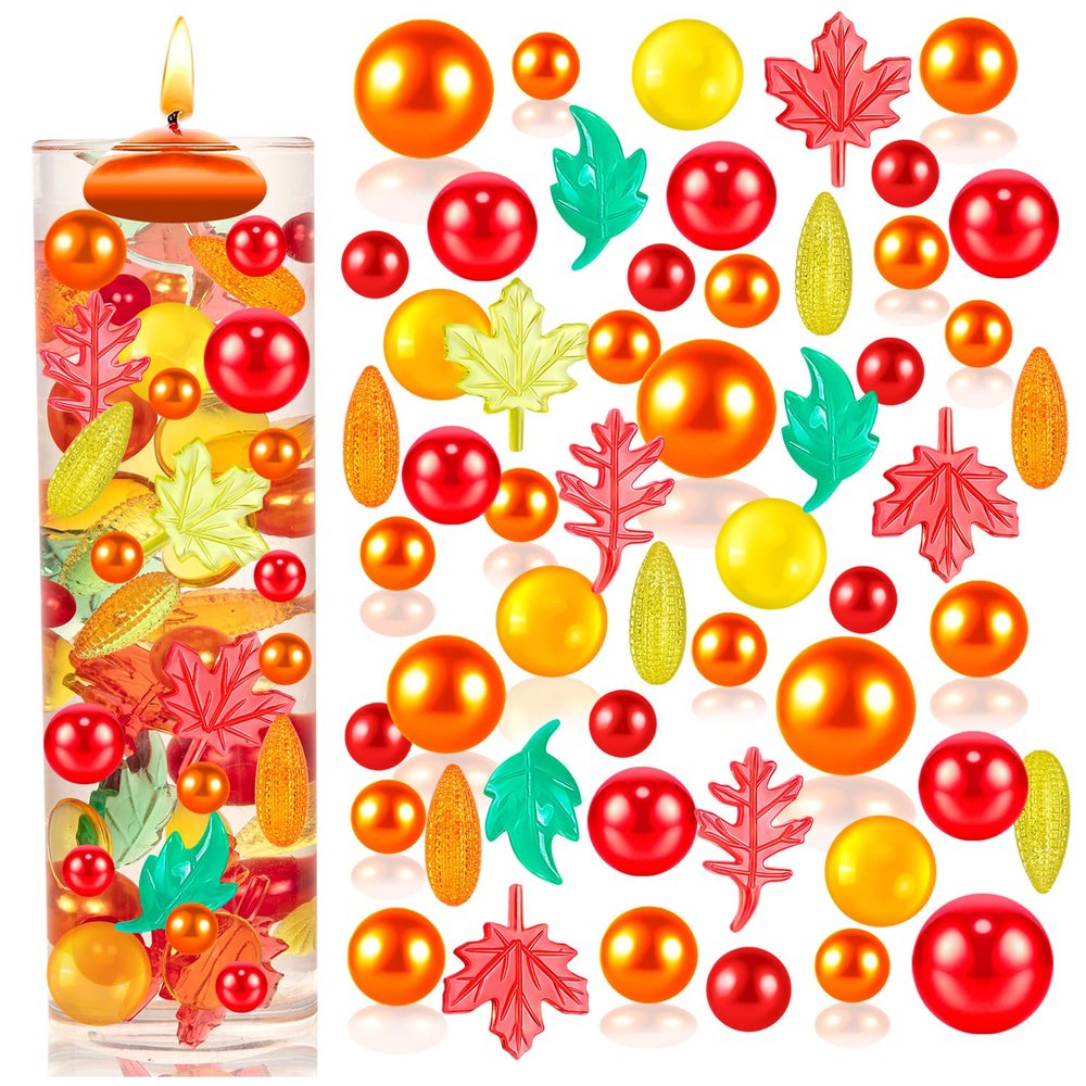 ZHWKMYP 120Pcs Thanksgiving Vases Filler, Red and Orange Beads Floating Vase Fillers for Fall Table Centerpieces Decorations