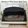 Indoor Sleep Twin Size Bed Tent for Adults Kids, Blackout 90% Privacy Canopy Tents with Breathable 100% Mesh Windows, Light Blocking 3 Door Bed Canopy Tent, Black view 3