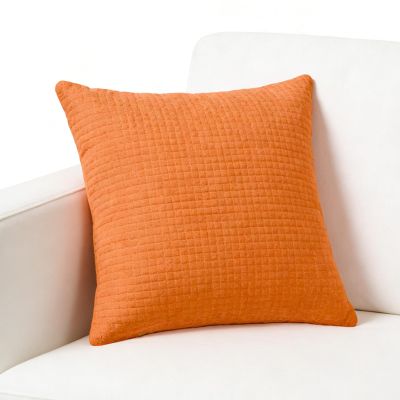 1pc Minimalist Solid Pillow Covers - Premium Cotton Linen Blend 15x15 Inches, Decorative Throw Pillow Cases for Sofa & Bed (Orange) - Hidden Zipper Closure
