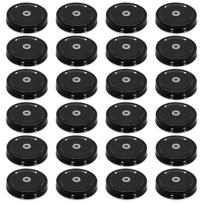 24 Pcs Black Regular Mouth Mason Jar Straw Lids 2.7 Inch Metal Stainless Steel Mason Jar Drinking Lids with Straw Hole Leak Proof Dishwasher Safe (24)