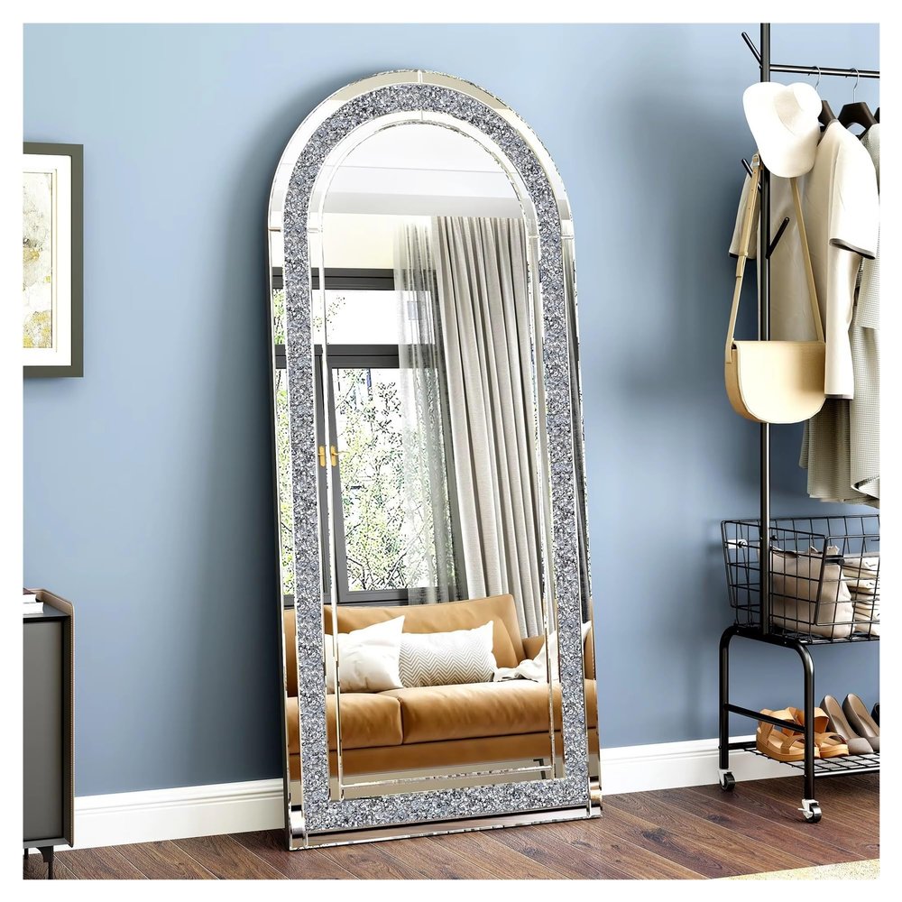 71" Arched Floor Mirror with Crushed Diamond Frame Full Length Mirror for Bedroom Living Room Decorative,Mirrors