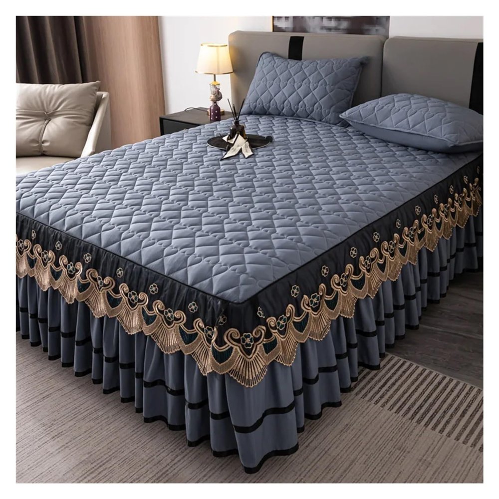 1pc Lace Bed Skirt Solid Color Mattress Cover Quilted Bedspread Ruffles Bed Covers with Elastic Band (No Pillowcase)(Color 4,180x200x45cm 1pc)