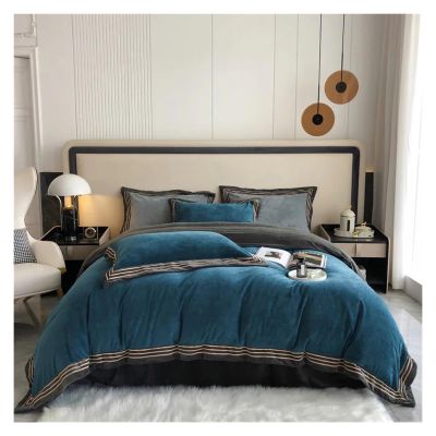 TTXNJKBF Four Piece Bedding Set Milk Cashmere Bedding Sets linens Duvet Cover Flat/Fitted Sheet Pillowcase 4pcs Bed Four Pieces Set(D,Queen Size 4pcs)