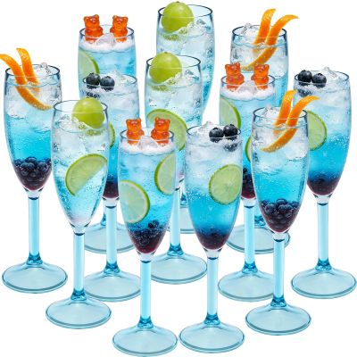 24 Pcs Champagne Flutes 5.4OZ Plastic Champagne Glasses Wine Glasses Plastic Goblets for Parties Mimosa Bar Glasses Stemmed Drinking Cups for Wedding Celebration Christmas Birthday Bride (Clear Blue)