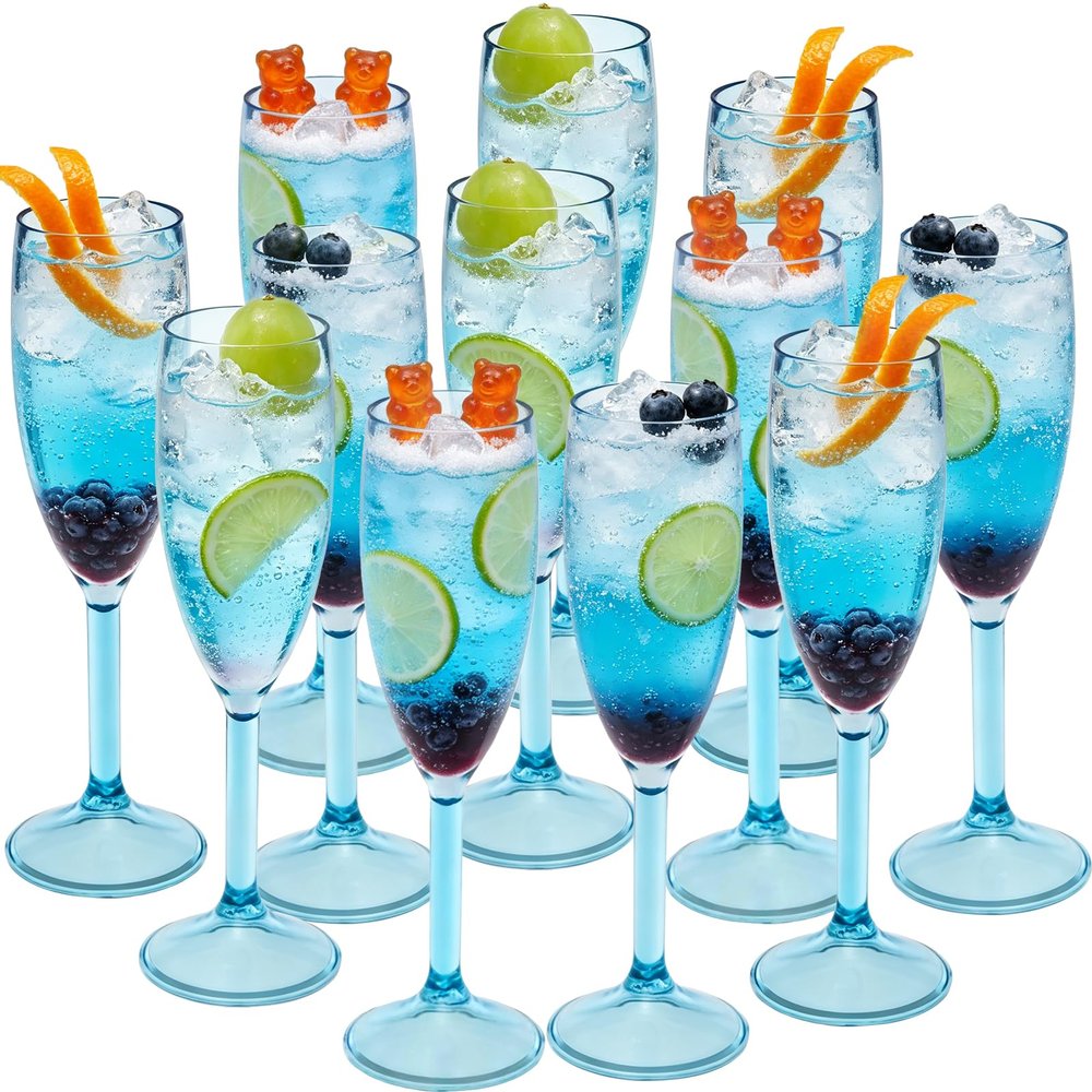 24 Pcs Champagne Flutes 5.4OZ Plastic Champagne Glasses Wine Glasses Plastic Goblets for Parties Mimosa Bar Glasses Stemmed Drinking Cups for Wedding Celebration Christmas Birthday Bride (Clear Blue)