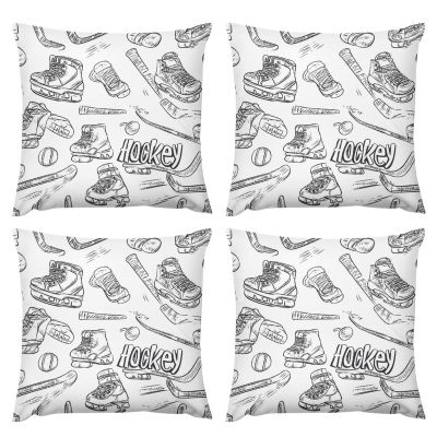 Hockey Skates and Ice Pucks Plush Throw Pillow Covers Decorative Cushion Protect Case for Sofa Bedroom 22 "x22