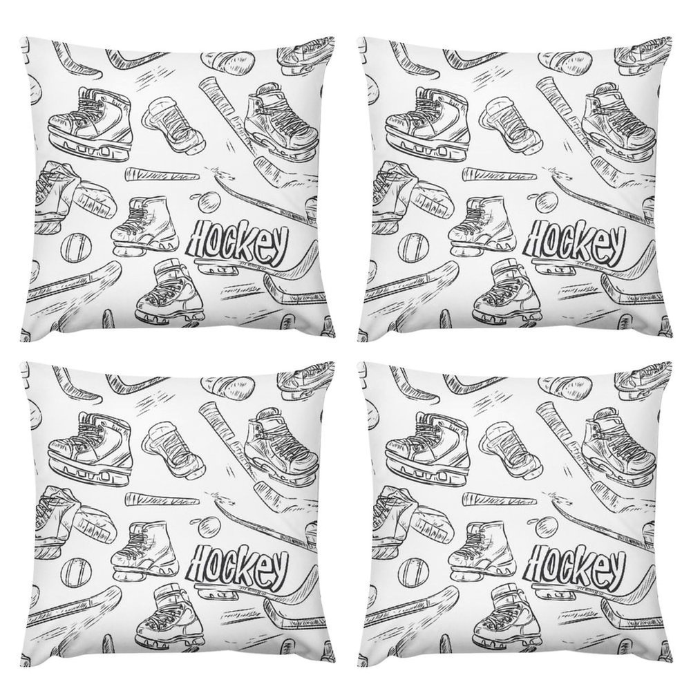 Hockey Skates and Ice Pucks Plush Throw Pillow Covers Decorative Cushion Protect Case for Sofa Bedroom 22 "x22