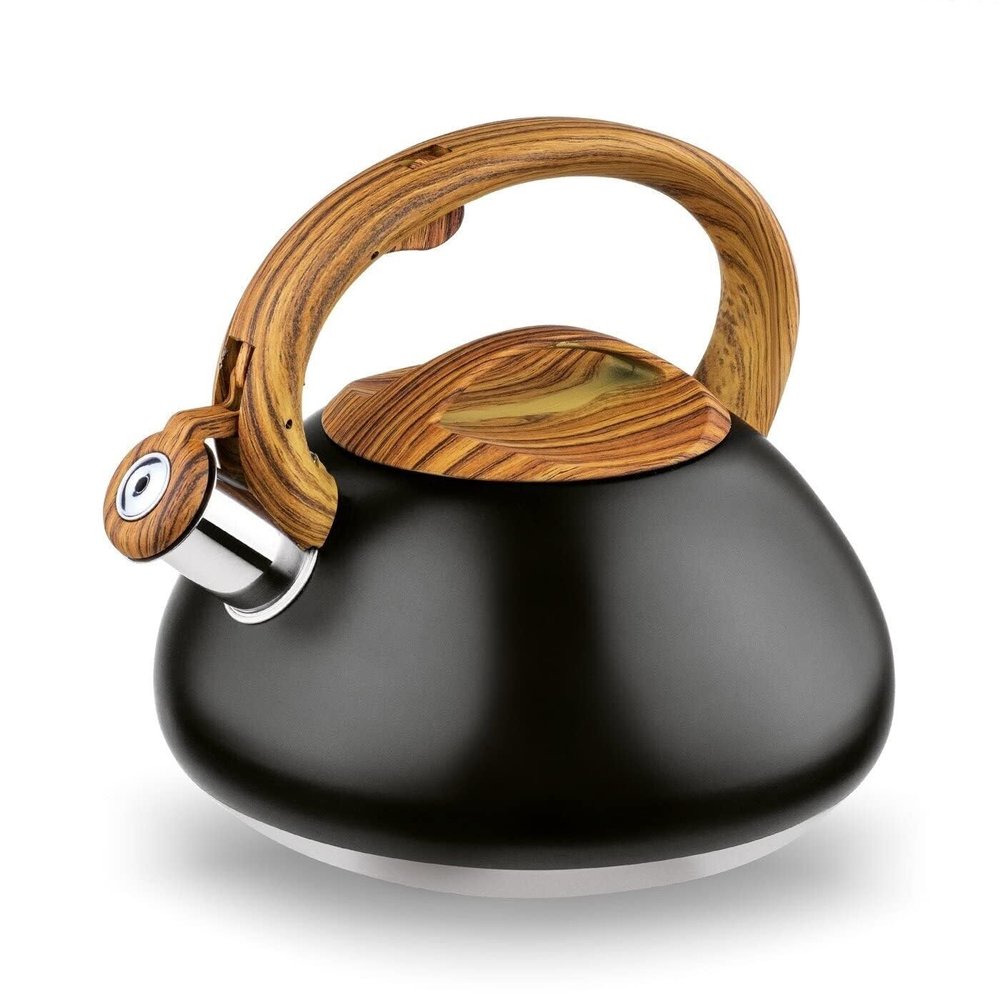 3L Stainless Steel Whistling Kettle With Non-Heating Wood-Style Handle For Stove Top Induction, Gas & Electric