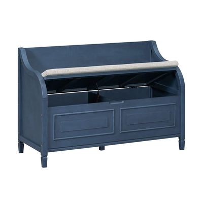 LICONG-2019 End Stool Solid Wood Entryway Storage Bench with Safety Hinge Multi-Functional Shoe Stool with Removable Upholstered Cushion Long Bench(Navy)