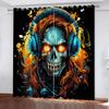 Skull Wearing Headphones Darkening Printed Drapes 2 Panels 84"L x 42"W Colorful Skull Image Pattern Blackout Curtains Grommet Thermal Insulated Window Curtain for Bedroom Living Room Windows view 2