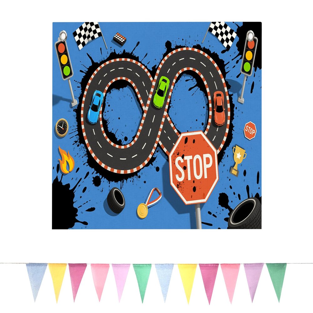 BOQTMK Racing Track Boys Car Banner for Boys Room Decor, Cool Race Cars Blue Wall Banner, Teens Cartoon Extreme Sports Flag for Car Lover Wall Art Child Kids Room Nursery Dorm Playroom Decor 30x20In