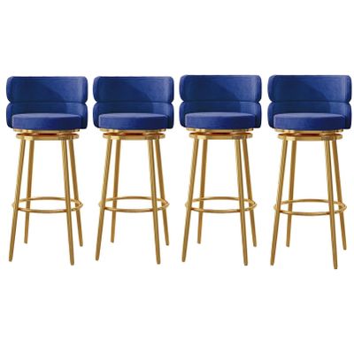 360 Swivel Stools of 1/4, Blue Dining Chairs with Backrest and Metal Legs, Velvet Chair for Room, Pub, Kitchen Island(1 PCS) (4 PCS)