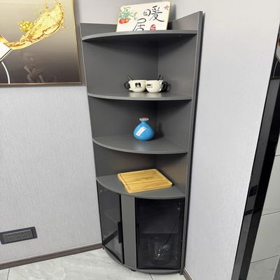 Corner Curio Cabinet White Grey Corner Display Cabinets with Glass Doors for Living Room, 200cm Tall Curio Business Figures Storage Case w/ LED Light, Assemble Required(Grey+black,40cm/16in width)