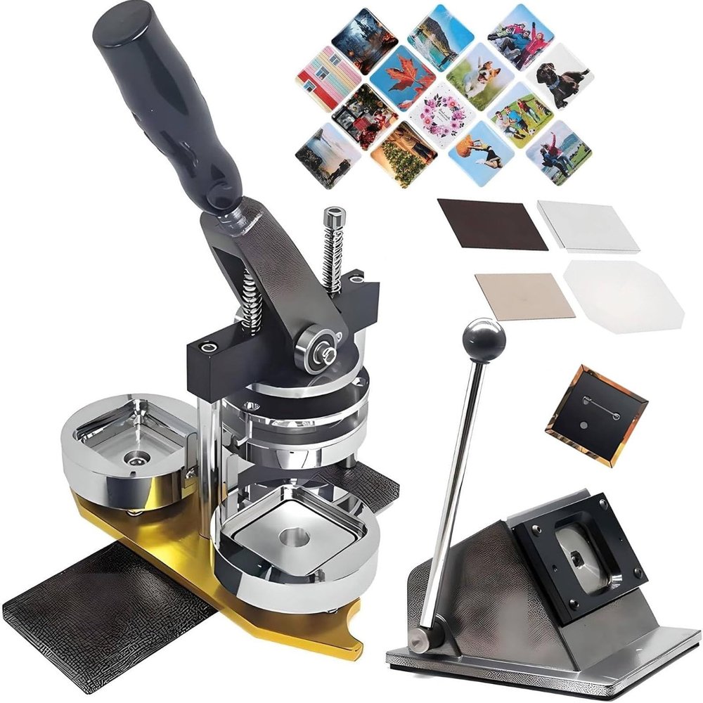 2 * 2in Square Magnet Maker Machine, Fridge Magnet Making Machine Kit, DIY Photo Badge Button Refrigerator Sticker, Maker Machine with 100 Sets of Consumables(Machine Set+100pcs Consumables)