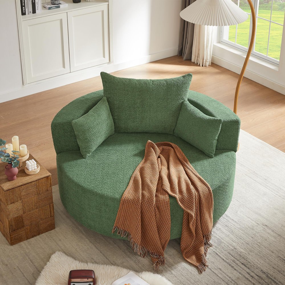 360 Swivel Chair Accent Barrel Chair Swivel Round Sofa Chair with 3 Removable Pillows for Living Room, Bedroom, Office and Hotel (Green@80)