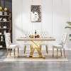 68.11" White&Gold Marble Dining Table with 4 Beige Velvet Dining Chairs, Luxury Faux Marble Dining Table Set for 4, Dining Room Table and Chairs Set, Modern 5 Piece Dining Set for Kitchen Dining view 2