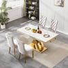 68.11" White&Gold Marble Dining Table with 4 Beige Velvet Dining Chairs, Luxury Faux Marble Dining Table Set for 4, Dining Room Table and Chairs Set, Modern 5 Piece Dining Set for Kitchen Dining view 3