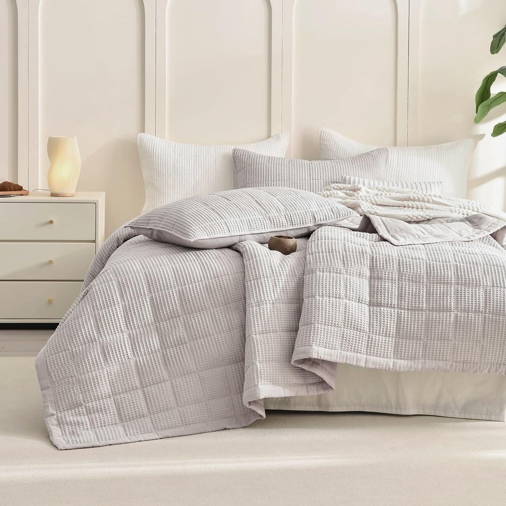 CozyTide Cotton Oversized King Bedspread 128x120,Oatmeal Waffle Weave King Quilt Bedding Set Oversized 3 Pieces Lightweight Farmhouse Extra Large King Coverlet for All Season
