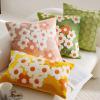 2 Pcs Olive Green Spring Flower Pillow Covers Daisy Embroidered Throw Pillow Covers 18 x 18 Inch Decorative Velvet Soft Cushion Cases for Sofa Couch Bedding Home Decor(Yellow flower 11.8*19.6in,4 pcs) view 2