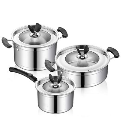 3-Piece Pot Set Stainless Steel Soup Pot Wok hot Milk Pot with Non-scalding Handle Non-Stick Pot with Tempered Glass lid Induction Suitable for a Variety of Gas
