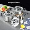 3-Piece Pot Set Stainless Steel Soup Pot Wok hot Milk Pot with Non-scalding Handle Non-Stick Pot with Tempered Glass lid Induction Suitable for a Variety of Gas view 2