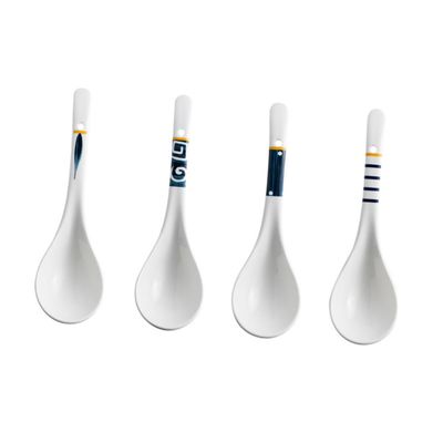 BEBEMOKO 4Pcs Ceramic Long Handle Soup Spoons Set Decorative Food and Porridge Spoon for Kitchen Tableware Dishwasher Safe for Restaurants and Home Cooking