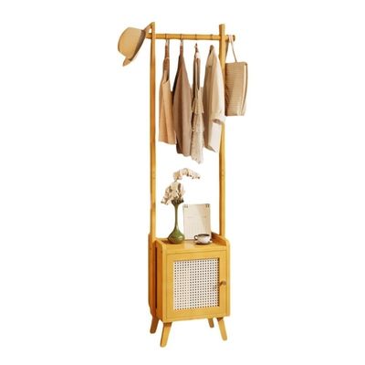 Coat Rack, Clothes Hanger Rack with Storage Cabinet, Elevated Legs Clothes Rack, Clothes Storage Rack, Multifunctional Clothing Stand for Bedroom, Living Room, Entrance(Yellow)