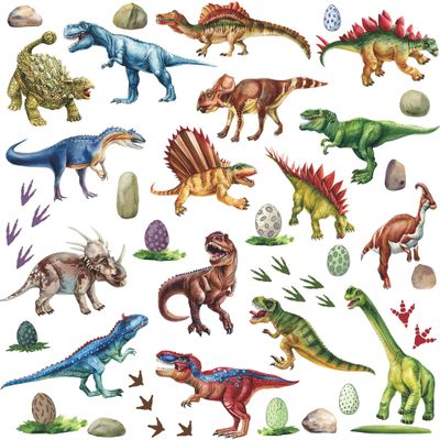 8 Sheets Watercolor Dinosaur Wall Stickers - 9.8x13.8 Inch Removable Jurassic Dinosaur Wall Decals with Footprints & Eggs - DIY Kids Room Baby Bedroom Decor for Boys Girls Classroom Nursery (B)