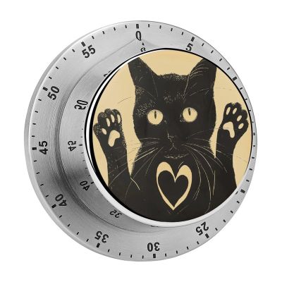 Black Cat Kitchen Timers for Cooking 60 Minute Wind Up Timer Visual Mechanical Timer with Loud Alarm, No Batteries Required, Magnetic Backing, Manual Countdown Timers for Classroom Gym