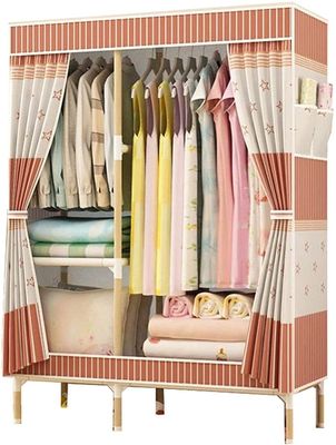 TYUHDUYUR Bedroom Closet Portable Fabric Wardrobe Home Open Assembled Wardrobes Wooden Clothing Clothes Rail Clothes Rack (Size : 155 100CM) (155 * 100CM)