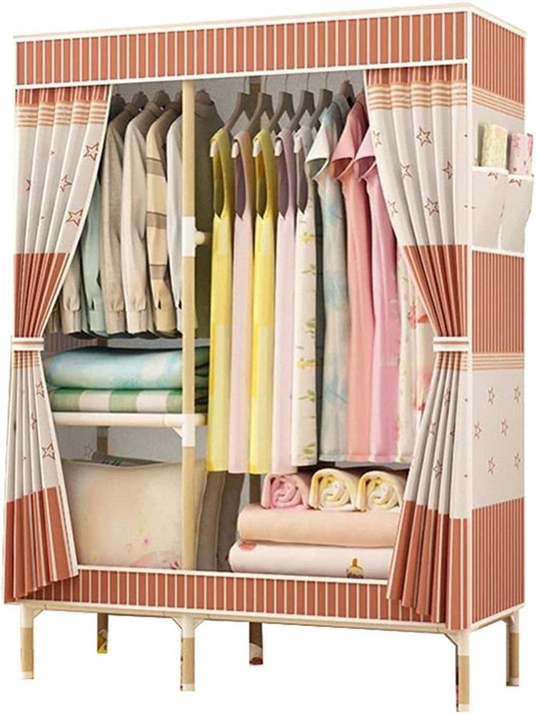 TYUHDUYUR Bedroom Closet Portable Fabric Wardrobe Home Open Assembled Wardrobes Wooden Clothing Clothes Rail Clothes Rack (Size : 155 100CM) (155 * 100CM)