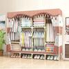 TYUHDUYUR Bedroom Closet Portable Fabric Wardrobe Home Open Assembled Wardrobes Wooden Clothing Clothes Rail Clothes Rack (Size : 155 100CM) (155 * 100CM) view 4