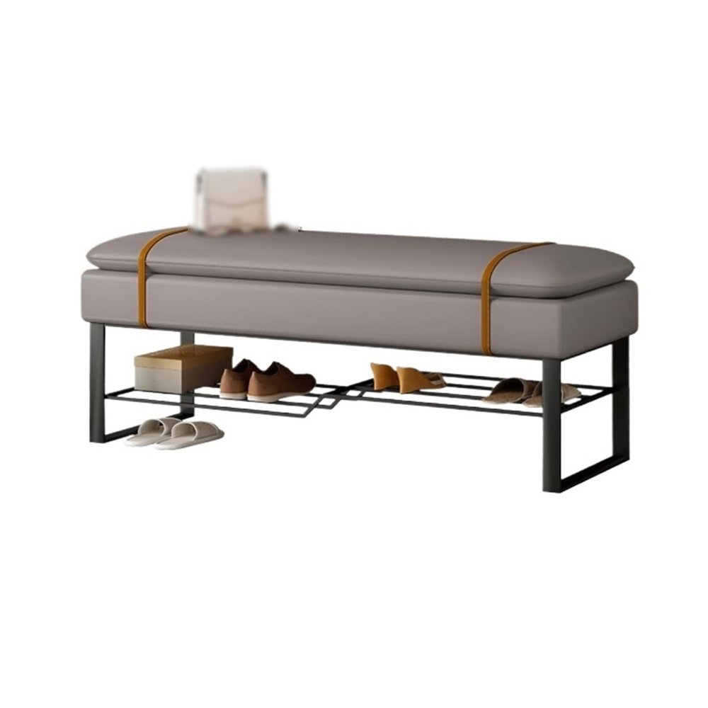 LICONG-2019 End Stool Bedside Bench with Shoe Rack, Modern Upholstered Bedroom Benches Footrest Stool Indoor Bench for Entryway Living Room Bedroom Dining Room Long Bench(Gris)