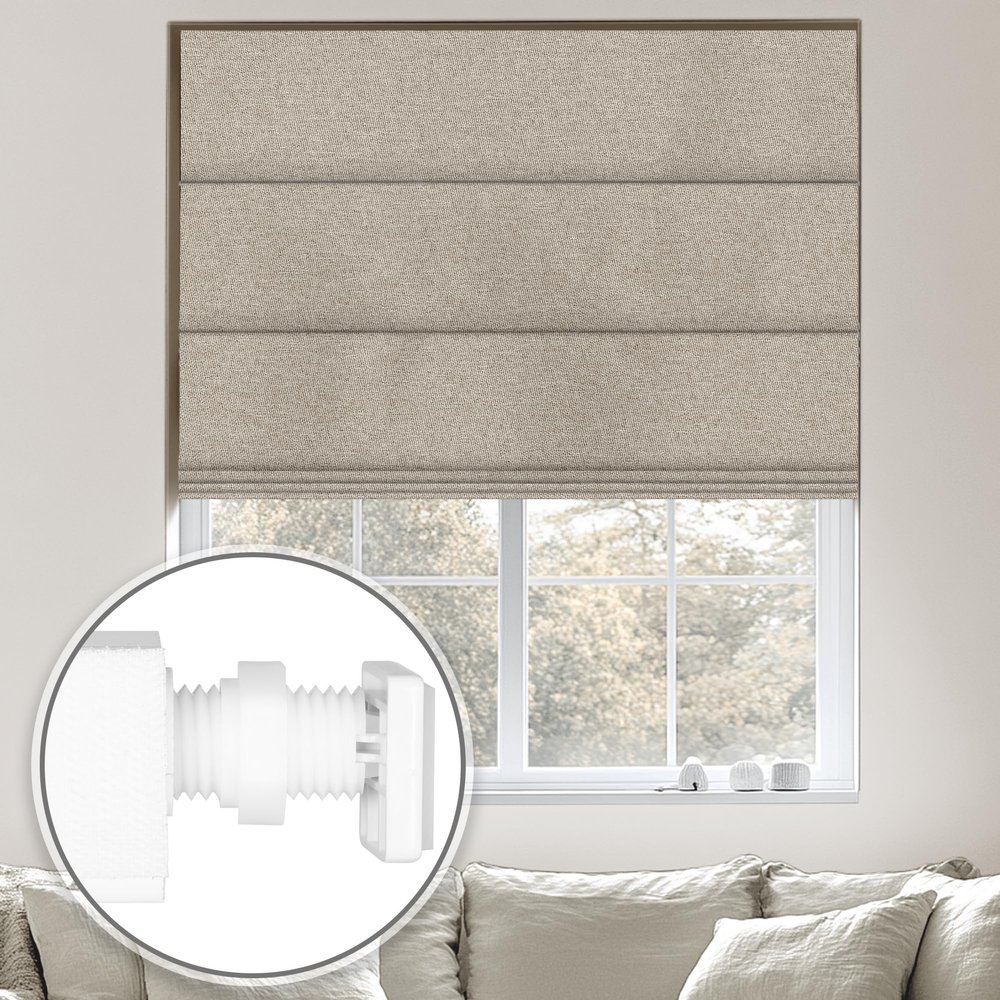 Sulugood No Tools No Drill Cordless Blackout Roman Shades, Room Darkening. Roller Blinds for Window, Roll Up Blinds for Window Bedroom, Living Room. Blackout Light Brown, 72" W x 56" H...