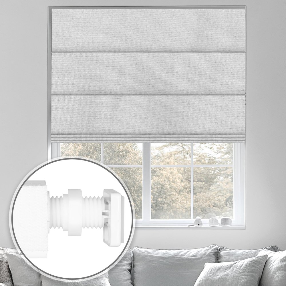 Sulugood No Tools No Drill Cordless Blackout Roman Shades, Room Darkening. Roller Blinds for Window, Roll Up Blinds for Window Bedroom, Living Room. Blackout Grayish White, 70" W x 78" H