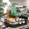 3 Tier Dish Racks for Kitchen Counter - Automatic Drainage Large Dish Drying Rack - Rust Proof Dish Drainers for Kitchen Counter - Escurridor de Platos-Black view 2
