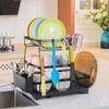 3 Tier Dish Racks for Kitchen Counter - Automatic Drainage Large Dish Drying Rack - Rust Proof Dish Drainers for Kitchen Counter - Escurridor de Platos-Black view 4