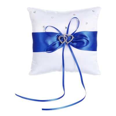 Psyqtsuary Ring Bearer Pillow, Heart Diamond Ring Cushion, Wedding Rings Pillow Blue Rings Holder for Wedding Party Weddings Ceremony Proposal