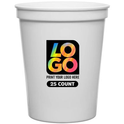 Custom 16oz Stadium Cups Reusable Full-Color Plastic Drinkware for Parties, Marketing, Events & More (White, QTY 25)