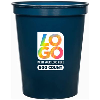 Custom 16oz Stadium Cups Reusable Full-Color Plastic Drinkware for Parties, Marketing, Events & More (Navy Blue, QTY 500)