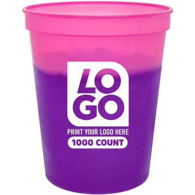 16oz Color Changing Stadium Cups with Custom One-Color Imprint for Parties & Events (Pink To Purple, 1000 Cups)