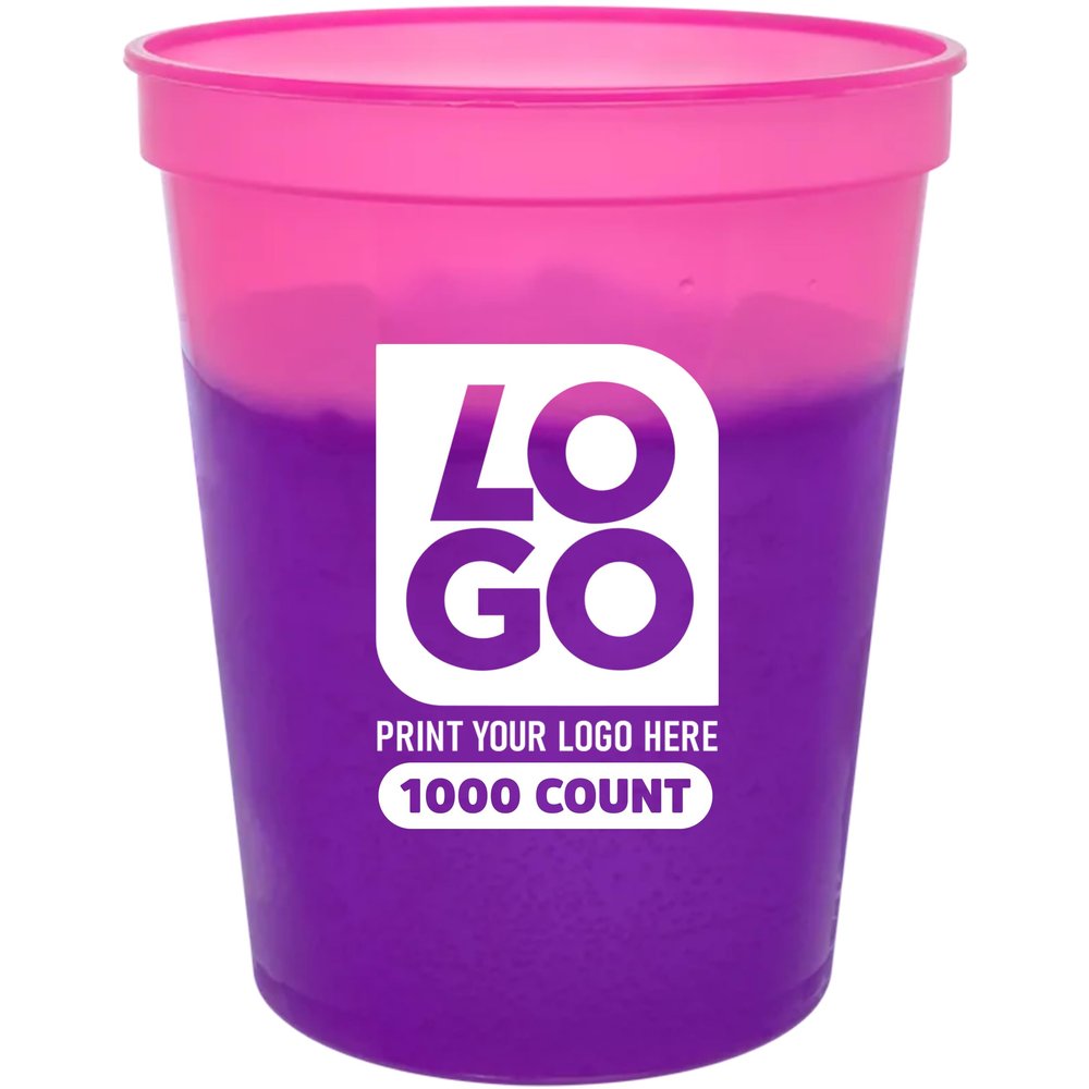 16oz Color Changing Stadium Cups with Custom One-Color Imprint for Parties & Events (Pink To Purple, 1000 Cups)