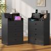 ADORNEVE Black Nightstand Set of 2,Night Stand with Charging Station & Hutch,Bedside Table with 4 Drawers,Large Nightstands Set of 2,Night Stands for Bedrooms,Side Tables Bedroom view 1