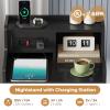 ADORNEVE Black Nightstand Set of 2,Night Stand with Charging Station & Hutch,Bedside Table with 4 Drawers,Large Nightstands Set of 2,Night Stands for Bedrooms,Side Tables Bedroom view 3