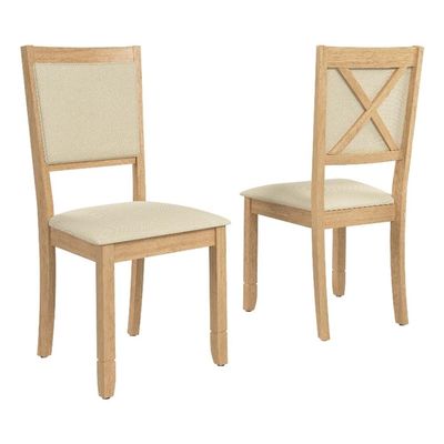 Bush Home Upholstered Dining Room Chairs Set of 2, Farmhouse Wooden X Back Design with Cushioned Seats, Kitchen Table Seating, No Table, Key West Collection, Blonde Oak and Bright Beige Fabric