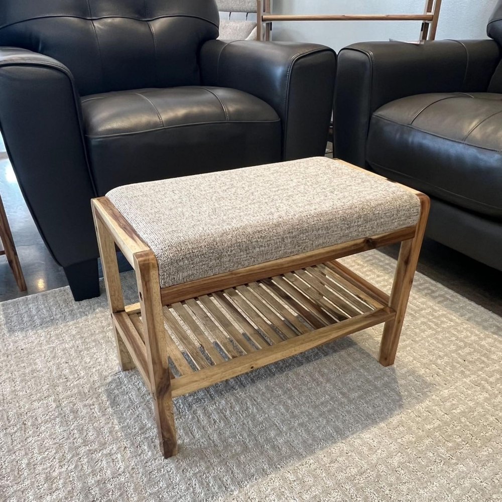 Fairway Avenue Home Solid Acacia Padded Bench - Natural with Taupe