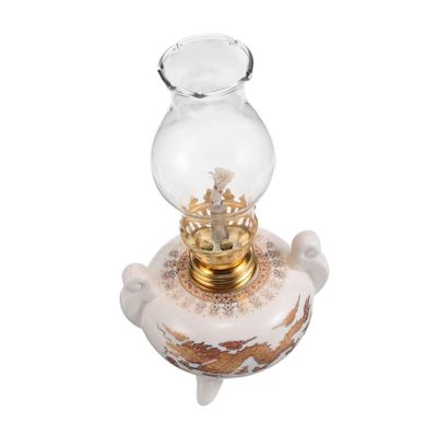 EXQUIMEUBLE Antique Style Tabletop Oil Lamp Indoor Outdoor Kerosene Lantern Pattern Aesthetic Home Decor and Cultural Collectible