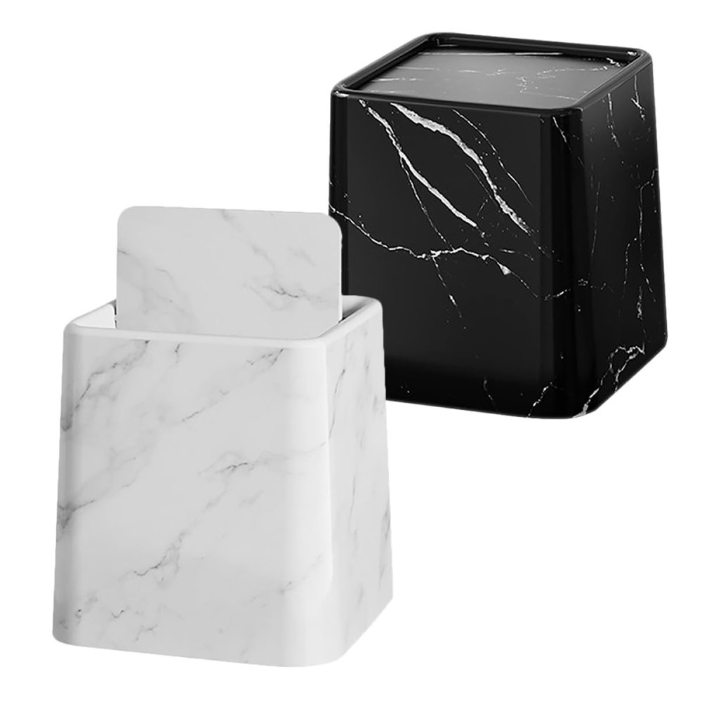 BESTYASH 2Pcs Elegant Marble Pattern Trash Can with Swing Lid Small Desktop Waste Bin for Bathroom Bedroom Kitchen and Office Stylish Garbage Can with Construction for Easy