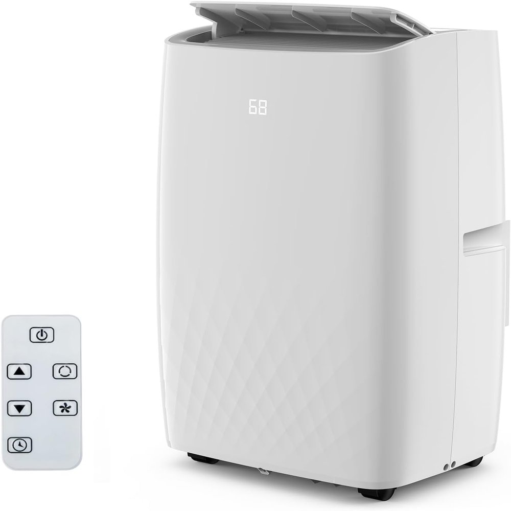Portable Air Conditioners 14,000 BTU, Portable AC Unit for Bedroom and Office, 400m/h Cooling for 750 Sq. Ft, Drain-Free Technology with 75-Pint Dehumidification, Includes Remote & Mount Kit, White